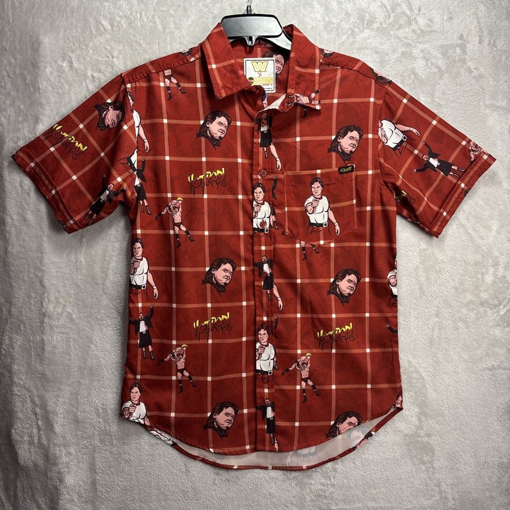 RSVLTS X WWE Button Shirt Men's Small Red "Rowdy" Roddy Piper Hot Rod Kunuflex